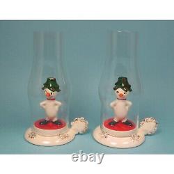 Holt Howard Snowmen VTG Candle Holders Glass Hurricanes Original Boxes Japan