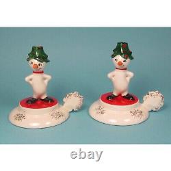 Holt Howard Snowmen VTG Candle Holders Glass Hurricanes Original Boxes Japan