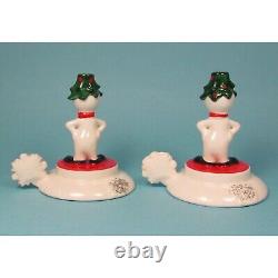 Holt Howard Snowmen VTG Candle Holders Glass Hurricanes Original Boxes Japan