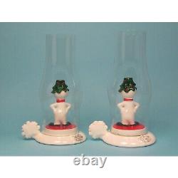 Holt Howard Snowmen VTG Candle Holders Glass Hurricanes Original Boxes Japan