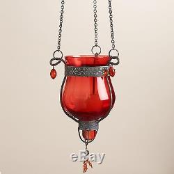 Home Outdoor Light Decor Glass Hanging Candle Holder Tealight Metal Lantern Set