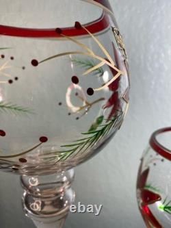 Home for the Holidays Hand Painted Poinsettia Glass Candle Holders Set of 3