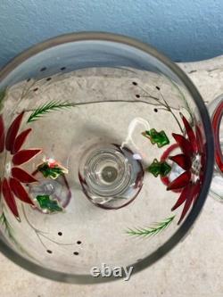 Home for the Holidays Hand Painted Poinsettia Glass Candle Holders Set of 3