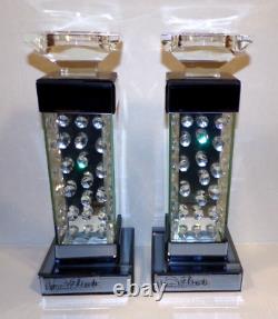 Howard Elliott Crystal Pillar Candle Holder Pair 2 Candlesticks Glass Acrylic