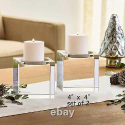 Huge Crystal Pillar Candle Holders 4 4 4 Set of 2, Decorative Home Decor LED B