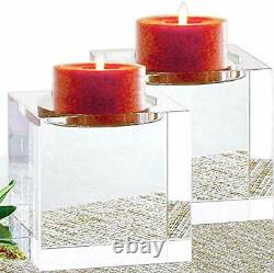 Huge Crystal Pillar Candle Holders 4 4 4 Set of 2, Decorative Home XX-Large