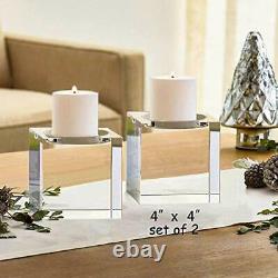 Huge Crystal Pillar Candle Holders 4 4 4 Set of 2, Decorative Home XX-Large