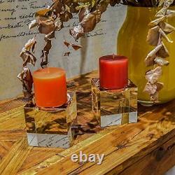 Huge Crystal Pillar Candle Holders 4 4 4 Set of 2, Decorative Home XX-Large