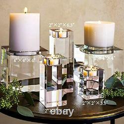 Huge Crystal Pillar Candle Holders 4 4 4 Set of 2, Decorative Home XX-Large