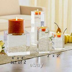 Huge Crystal Pillar Candle Holders 4 4 4 Set of 2, Decorative Home XX-Large