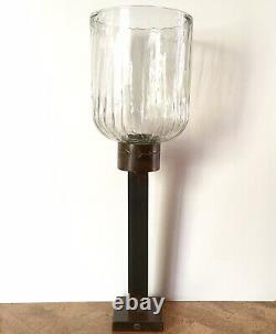 Huge Jan Barboglio Iron & Glass Hurricane Lamp Candle Holder Leaf Design 29.5