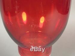 Huge Vintage 19.75 Red Glass Hurricane Lamp Candle Holder Footed