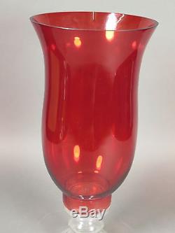 Huge Vintage 19.75 Red Glass Hurricane Lamp Candle Holder Footed
