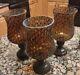 Hurricane Candel Holder Sconce Mosaic Crackle Glass 10x5 Amber Brown Set Of 3