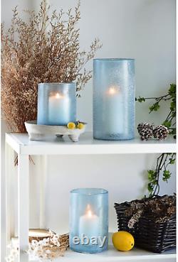 Hurricane Candle Holders for Pillar Glass Sandy Blue Cylinder Vase Table Decor