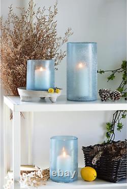 Hurricane Candle Holders for Pillar Glass Sandy Blue Cylinder Vases Table