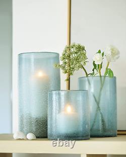 Hurricane Candle Holders for Pillar Glass Sandy Blue Cylinder Vases Table