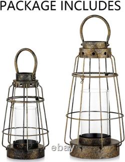 Hurricane Candle Lantern Set, Hanging Candle Holder Rustic Farmhouse Style Lante