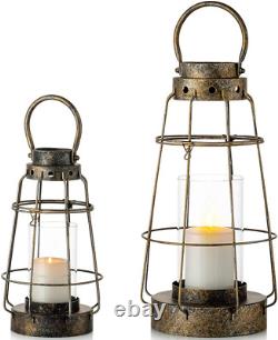 Hurricane Candle Lantern Set, Hanging Candle Holder Rustic Farmhouse Style Lante