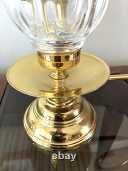 Hurricane Cut Crystal Vtg 13' Pair Taper Candle Holders Glass Brass Handle Heavy