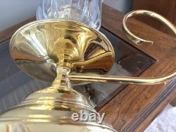 Hurricane Cut Crystal Vtg 13' Pair Taper Candle Holders Glass Brass Handle Heavy