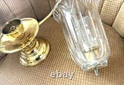 Hurricane Cut Crystal Vtg 13' Pair Taper Candle Holders Glass Brass Handle Heavy