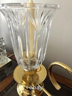 Hurricane Cut Crystal Vtg 13' Pair Taper Candle Holders Glass Brass Handle Heavy