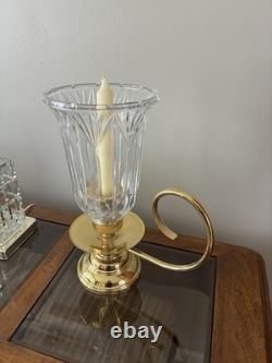Hurricane Cut Crystal Vtg 13' Pair Taper Candle Holders Glass Brass Handle Heavy