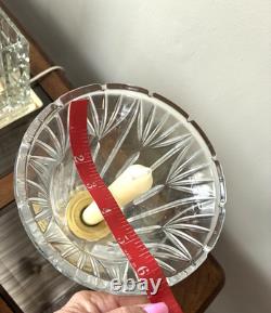 Hurricane Cut Crystal Vtg 13' Pair Taper Candle Holders Glass Brass Handle Heavy