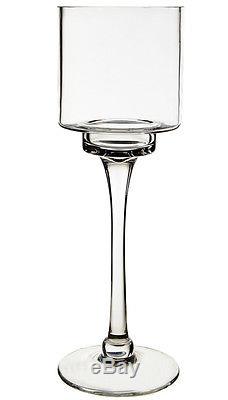 Hurricane Glass Candle Holder with Glass Stem, H-12 Wedding Centerpiece 1 PC