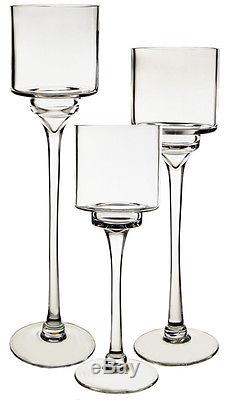 Hurricane Glass Candle Holder with Glass Stem, H-12. Wholesale Lot of 12 pcs