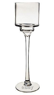 Hurricane Glass Candle Holder with Glass Stem, H-14. Wholesale Lot of 12 pcs