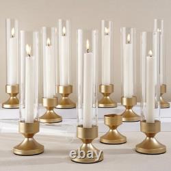 Hurricane Glass Candle Holders, Set of 10 Metal Taper Candlesrick Holders for
