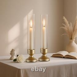 Hurricane Glass Candle Holders, Set of 10 Metal Taper Candlesrick Holders for