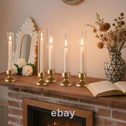 Hurricane Glass Candle Holders, Set of 10 Metal Taper Candlesrick Holders for