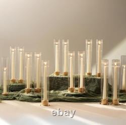 Hurricane Glass Candle Holders Set of 18 Gold Taper Holders Bulk With Fluted