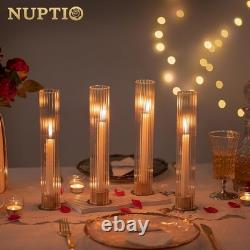 Hurricane Glass Candle Holders Set of 18 Gold Taper Holders Bulk With Fluted