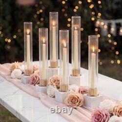 Hurricane Glass Candle Holders Set of 18 Gold Taper Holders Bulk With Fluted