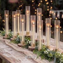 Hurricane Glass Candle Holders Set of 18 Gold Taper Holders Bulk With Fluted