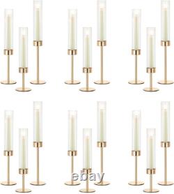 Hurricane Glass Candles Holder, 18 Pcs Gold Taper Candle Holder Bulk Candle St