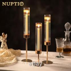 Hurricane Glass Candles Holder, 18 Pcs Gold Taper Candle Holder Bulk Candle St