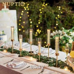 Hurricane Glass Candles Holder, 18 Pcs Gold Taper Candle Holder Bulk Candle St