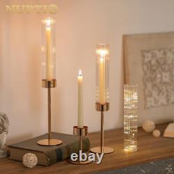 Hurricane Glass Candles Holder, 18 Pcs Gold Taper Candle Holder Bulk Candle St