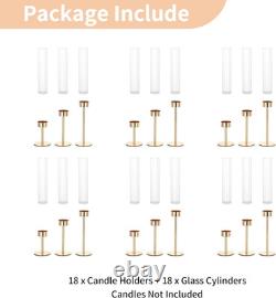 Hurricane Glass Candles Holder, 18 Pcs Gold Taper Candle Holder Bulk Candle St