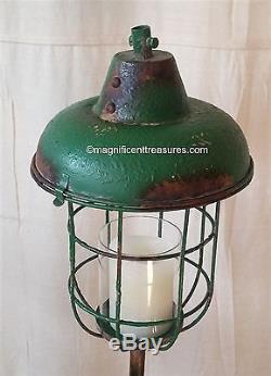 Industrial Metal Cage Lantern Floor Pillar Candle Holder Rustic Farmhouse Set 2