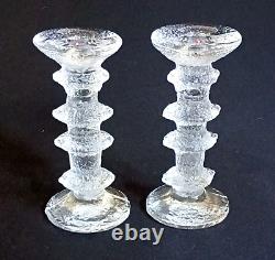 Iittala FESTIVO 4 RING CANDLE HOLDERS, Cast Crystal, 7, RARE SIGNED, 2PC SET