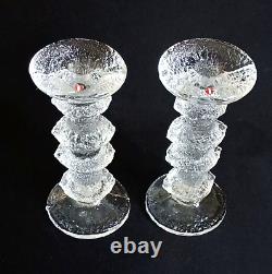 Iittala FESTIVO 4 RING CANDLE HOLDERS, Cast Crystal, 7, RARE SIGNED, 2PC SET