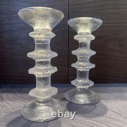 Iittala Festivo Glass Candle Holders Timo Sarpaneva 4 Ring Pair Finland Signed
