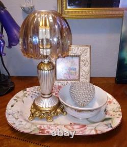Illumin-Aries Fairy Lamp Hollywood Regency Stand & Champagne Crystal Lamp Shade