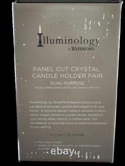 Illuminology by Waterford NEW IN BOX 8 in Pair Panel Cut Crystal Candle Holders